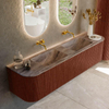 MONDIAZ KURVE-DLUX Meuble de salle de bains 180cm arrondi Gauche + Droite couleur Ruby avec 2 tiroirs et 2 portes. Lavabo LEAF Double sans trou de robinet Oza. SW1432835
