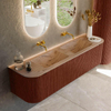 MONDIAZ KURVE-DLUX Meuble de salle de bains 170cm arrondi Gauche + Droite couleur Ruby avec 1 tiroir et 2 portes. Lavabo LEAF Double sans trou de robinet Arena. SW1431545