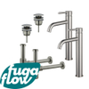 FugaFlow Eccelente Sobrado Kit robinet lavabo - pour double vasque - robinet rehaussé - bonde clic clac - siphon design - Inox brossé PVD SW1124313