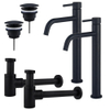 Fortifura Calvi Kit robinet lavabo - pour double vasque - robinet rehaussé - bonde non-obturable - siphon design bas - Noir mat SW891993