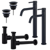 FugaFlow Eccelente Sobrado Slim Kit robinet lavabo - pour double vasque - robinet rehaussé - bonde non-obturable - siphon design bas - Noir mat SW1124417