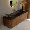 MONDIAZ KURVE 130cm Meuble salle de bain avec module 25 G et D - couleur Walnut - 1 tiroir - 2 portes - vasque BIG SMALL centre - 1 trou de robinet - Urban SW1138476