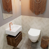 MONDIAZ ANDOR Toiletmeubel - 40x30x30cm - 1 kraangat - 1 lades - dark brown mat - wasbak rechts - Solid surface - Wit SW474291
