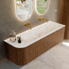 MONDIAZ KURVE-DLUX 145cm Meuble salle de bain avec module 25 G - couleur Walnut - 1 tiroir - 1 porte - vasque BIG LARGE droite - sans trou de robinet - couleur Frappe SW1137481