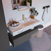 Mondiaz ALAN-DLUX Ensemble de meuble - 100cm - meuble Dark grey mat - 1 tiroir - Lavabo Cloud Frappe suspendu - vasque Droite - 1 trou de robinet SW804944