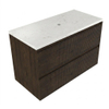 Saniclass Holz Atelier Ensemble de meubles de salle de bains - 100x45x63cm - Plan vasque en marbre Dia poli (blanc) - sans trou de robinet - 2 tiroirs - chêne charcoal mat (bois) SW1478338