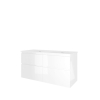Proline elegant ensemble de meubles de salle de bain 120x46x62cm meuble 4 tiroirs a symétrique blanc brillant sans trous de robinetterie porcelaine blanc brillant SW349461