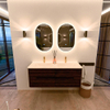 Mondiaz CIRO-DLUX Ensemble de meubles de salle de bains - 130x45x50cm - vasque solid surface Meli - 2 bassins Double - 2 trous de robinet - 4 tiroirs - Noyer SW1530497