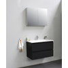 Basic Bella Meuble lavabo acrylique avec 1 trou de robinet avec armoire de toilette à 2 portes grise 80x55x46cm Flat Pack Noir mat SW538991