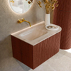 MONDIAZ KURVE-DLUX Meuble de salle de bains 75cm arrondi Droite couleur Ruby avec 1 tiroir et 1 porte. Lavabo GRUNNE Gauche sans trou de robinet Meli. SW1431947