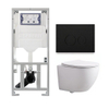 Pack WC QeramiQ Dely Swirl Compact - réservoir encastrable Geberit UP320 - avec bâti-support Burda - abattant 25 mm - plaque de commande en métal noir mat - boutons ronds - blanc brillant SW1592321