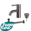 FugaFlow Eccelente Sobrado Kit mitigeur lavabo - robinet bas - bonde non-obturable - siphon design bas - PVD Gunmetal SW1124171