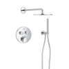 Grohe - Adema Rise Ensemble de douche pluie - rond - coude mural avec support de douchette - flexible de douche lisse - douchette à main barre - bras mural - pomme de douche 25 cm - thermostat encastré Grohe SmartControl - chrome SW1248545