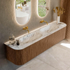 MONDIAZ KURVE-DLUX 190cm Meuble salle de bain avec module 25 G et D - couleur Walnut - 2 tiroirs - 2 portes - vasque STOR SMALL double - sans trou de robinet - couleur Glace SW1138090