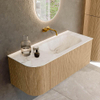 MONDIAZ KURVE-DLUX 115cm Meuble salle de bain avec module 25 G - couleur Oak - 1 tiroir - 1 porte - vasque BIG SMALL droite - sans trou de robinet - couleur Frappe SW1137318