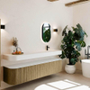 MONDIAZ THOR Meuble de salle de bains - 200cm - arrondi gauche + droite - couleur Dusk - 2 tiroirs - 2 portes - Vasque suspendue CLOUD droite 1 trou de robinet - couleur Talc SW1466836
