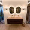 Mondiaz CIRO-DLUX Meuble de salle de bains - 140x45x50cm - Plan de toilette en solid surface Arena - 2 vasques Double - sans trous de robinetterie - 4 tiroirs - Noyer SW1530456
