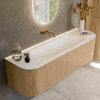 MONDIAZ KURVE-DLUX 150cm Meuble salle de bain avec module 25 G et D - couleur Oak - 1 tiroir - 2 portes - vasque BIG MEDIUM centre - sans trou de robinet - couleur Ostra SW1137732