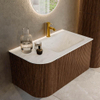 MONDIAZ KURVE-DLUX Meuble de salle de bains 85cm avec module 25 L couleur Walnut avec 1 tiroir et 1 porte. Lavabo CLOUD à droite 1 trou de robinet couleur Opalo. SW1137612