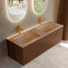 MONDIAZ KURVE-DLUX Meuble de salle de bains 130cm couleur Walnut avec 2 tiroirs et 0 portes. Lavabo LEAF Double 2 trous de robinet Arena. SW1431268
