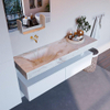 Mondiaz ALAN-DLUX Ensemble de meuble - 150cm - meuble Talc mat - 2 tiroirs - Lavabo Cloud Frappe suspendu - vasque Gauche - 0 trous de robinet SW805217