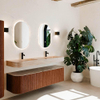 MONDIAZ THOR-DLUX Meuble de salle de bains 170cm arrondi gauche + droite couleur Ruby avec 1 tiroir et 2 portes. Vasque suspendue CLOUD Double 2 trous de robinet couleur Saba. SW1465828