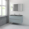Bruynzeel Miko badmeubelset 66.5x121x51cm 2 kraangaten 2 wasbakken 2 lades met spiegelkast met softclose fjord groen SW384611 Bruynzeel Miko badmeubelset 66.5x121x51cm 2 kraangaten 2 wasbakken 2 lades met spiegelkast met softclose fjord groen SW384611