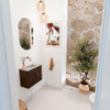 Mondiaz JOYA-DLUX 50cm toiletmeubel - kleur Walnut - Wastafel FAYE positie Rechts Zonder kraangat kleur Glace. SW1422338