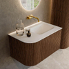 MONDIAZ KURVE 75cm Meuble salle de bain avec module 25 G - couleur Walnut - 1 tiroir - 1 porte - vasque GRUNNE droite - sans trous de robinet - Talc SW1138238