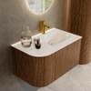 MONDIAZ KURVE-DLUX 75cm Meuble salle de bain avec module 25 G - couleur Walnut - 1 tiroir - 1 porte - vasque GRUNNE droite - 1 trou de robinet - couleur Frappe SW1137409