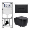 QeramiQ Dely Swirl Toiletset - 36.3x51.7cm - Geberit UP320 inbouwreservoir - met Burda frame - slim zitting - mat zwarte metalen bedieningsplaat - rechthoekige knoppen - mat zwart SW1130205