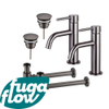 FugaFlow Eccelente Sobrado Slim Kit robinet lavabo - pour double vasque - robinet bas - bonde non-obturable - siphon design bas - Gunmetal PVD SW1124397