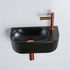 Fugaflow Efficiente Pietra Ensemble pour lave-mains - 40x21,5x12cm - droit - nervuré - demi-rond - 1 trou de robinet - céramique - robinet de lave-mains cuivre brossé - bonde - siphon abaissé - noir mat SW1443517