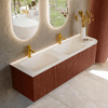 Mondiaz KURVE Ensemble meuble de salle de bains - 155x46x40cm - 2 tiroirs - 1 porte - lavabo solid surface - double / gauche - 2 trous de robinet - Ruby SW1415322