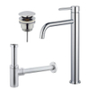 FugaFlow Eccelente Sobrado Slim Slim Kit mitigeur lavabo - robinet rehaussé - bonde clic clac - siphon design - Chrome brillant SW1124357