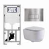 QeramiQ Dely Swirl Toiletset - 36.3x51.7cm - Geberit UP320 inbouwreservoir - met Burda frame - slim zitting - steel bedieningsplaat - rechthoekige knoppen - glans wit SW1126091