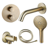 Fortifura Calvi Badkraan set - uitloop - 22cm inkortbaar - rond bedieningspaneel - gladde slang - ronde handdouche - inbouwdeel - wandhouder - geborsteld messing SW1408668 Fortifura Calvi Badkraan set - uitloop - 22cm inkortbaar - rond bedieningspaneel - gladde slang - ronde handdouche - inbouwdeel - wandhouder - geborsteld messing SW1408668