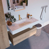 Mondiaz ALAN-DLUX Ensemble de meuble - 100cm - meuble Washed Oak mat - 1 tiroir - Lavabo Cloud Opalo suspendu - vasque Centre - 1 trou de robinet SW808940