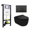 Plieger Kansas Toiletset - UP320 inbouwreservoir - wandcloset - compact - slim zitting - softclose - mat zwarte bedieningsplaat - ronde knoppen - mat zwart SW1223032