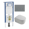 QeramiQ Dely Swirl Pack WC - 36,3x51,7cm - réservoir encastré Geberit UP720 Duofix Sigma - assise 35mm - plaque de déclenchement gris clair - boutons rectangulaires - blanc mat SW1413171