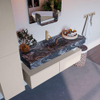 Mondiaz ALAN-DLUX Ensemble de meuble - 130cm - meuble Linen mat - 2 tiroirs - Lavabo Cloud Lava suspendu - vasque Centre - 1 trou de robinet SW808241