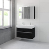 Bruynzeel Passo badmeubelset 69.8x120x46cm 2 kraangaten 2 wasbakken 4 lades met spiegel met softclose ceramic zwart eiken SW384789 Bruynzeel Passo badmeubelset 69.8x120x46cm 2 kraangaten 2 wasbakken 4 lades met spiegel met softclose ceramic zwart eiken SW384789