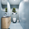 MONDIAZ ADA Meuble de toilettes - 80x30x50cm - 0 trous de robinet - 2 tiroirs - chêne blanchi mat - lavabo au centre - Solid surface - Noir SW473103