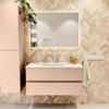 MONDIAZ VICA Ensemble meuble de salle de bains - 100cm - meuble bas rosee - 2 tiroirs - lavabo denia central - 1 trou de robinet - version haute 60cm - blanc brillant SW1080367