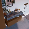 Mondiaz ALAN-DLUX Ensemble de meuble - 100cm - meuble Rust mat - 1 tiroir - Lavabo Cloud Lava suspendu - vasque Gauche - 1 trou de robinet SW808361