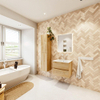MONDIAZ VICA 60cm badmeubel onderkast Washed Oak 2 lades. Wastafel DENIA midden 1 kraangat, kleur Glanzend Wit. SW1381833
