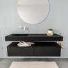 MONDIAZ ALAN 150cm - meuble bas - 2 tiroirs - lavabo suspendu - vasque à gauche - 0 trous de robinet - urban SW408679
