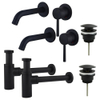 Fortifura Calvi Kit robinet lavabo - pour double vasque - robinet rehaussé - bonde clic clac - siphon design - Noir mat SW915328