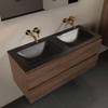 Mondiaz Aivy badmeubelset - 120x45x50cm - 0 kraangaten - 2 wasbakken urban Solid surface - Links en rechts - 2 lades - Met spiegel - Melamine Mocha SW892206
