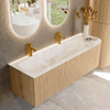 MONDIAZ KURVE-DLUX 145cm Meuble salle de bain avec module 25 D - couleur Oak - 1 tiroir - 1 porte - vasque BIG LARGE gauche - 2 trous de robinet - couleur Frappe SW1137368